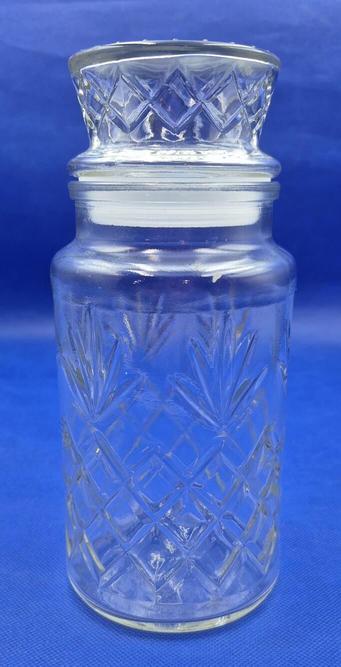 1983 Anchor Hocking Planters MR PEANUT Lidded Glass Canister Diamond Pattern 8"